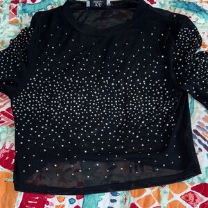 Elegant Black Studded Sheer Blouse crop